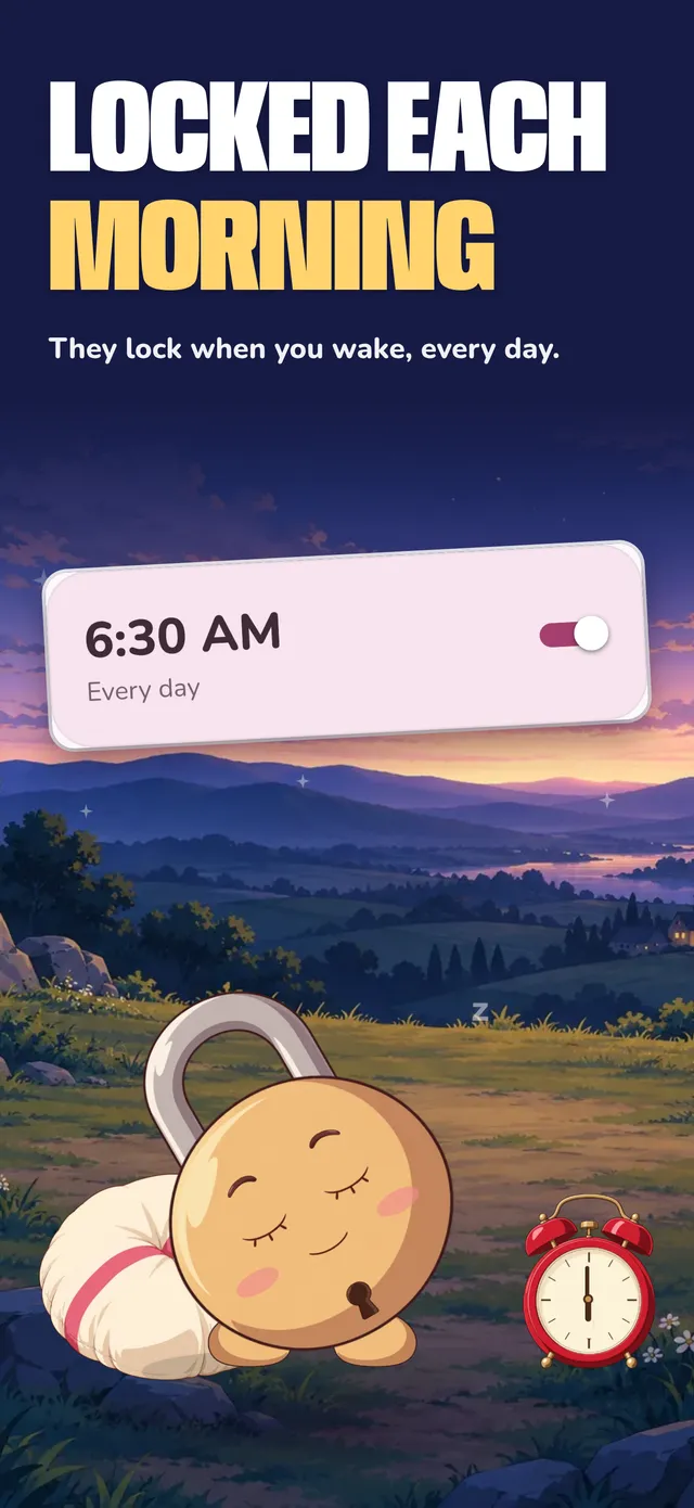 Locked each morning: apps lock when you wake, every day